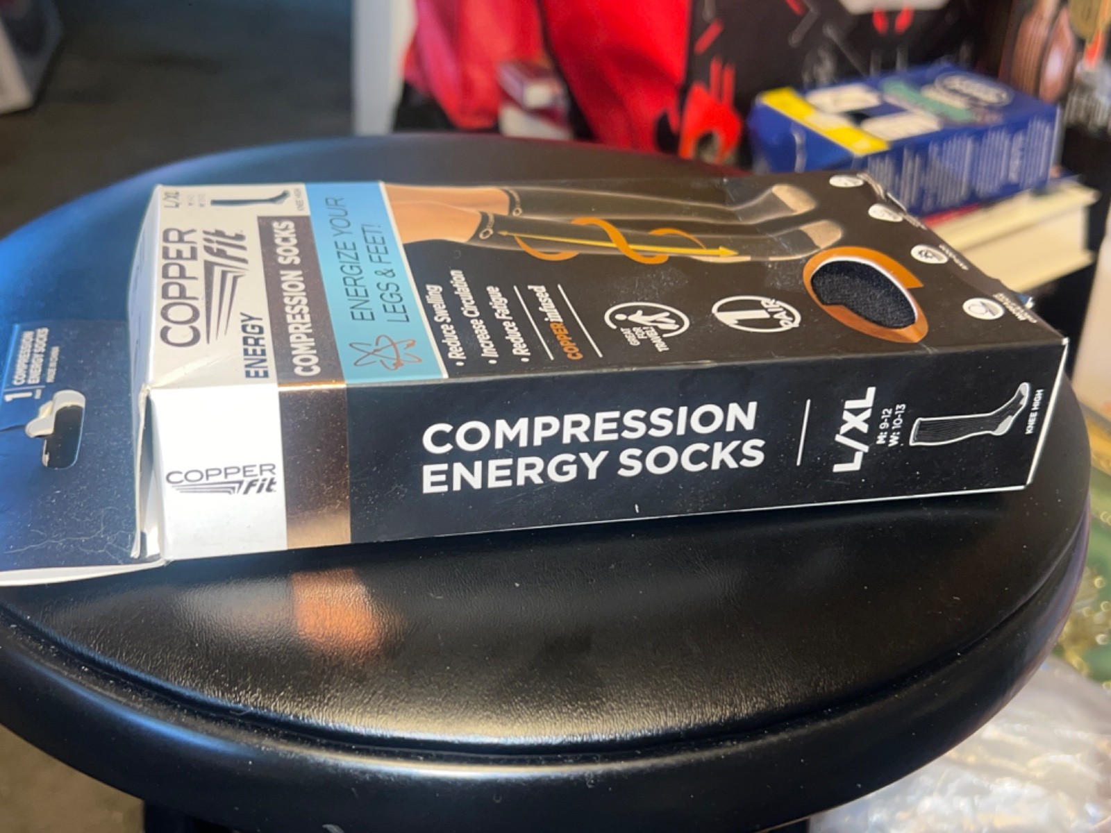 Copper Fit Energy Compression Socks Black Knee High Unisex L/XL 1 Pair