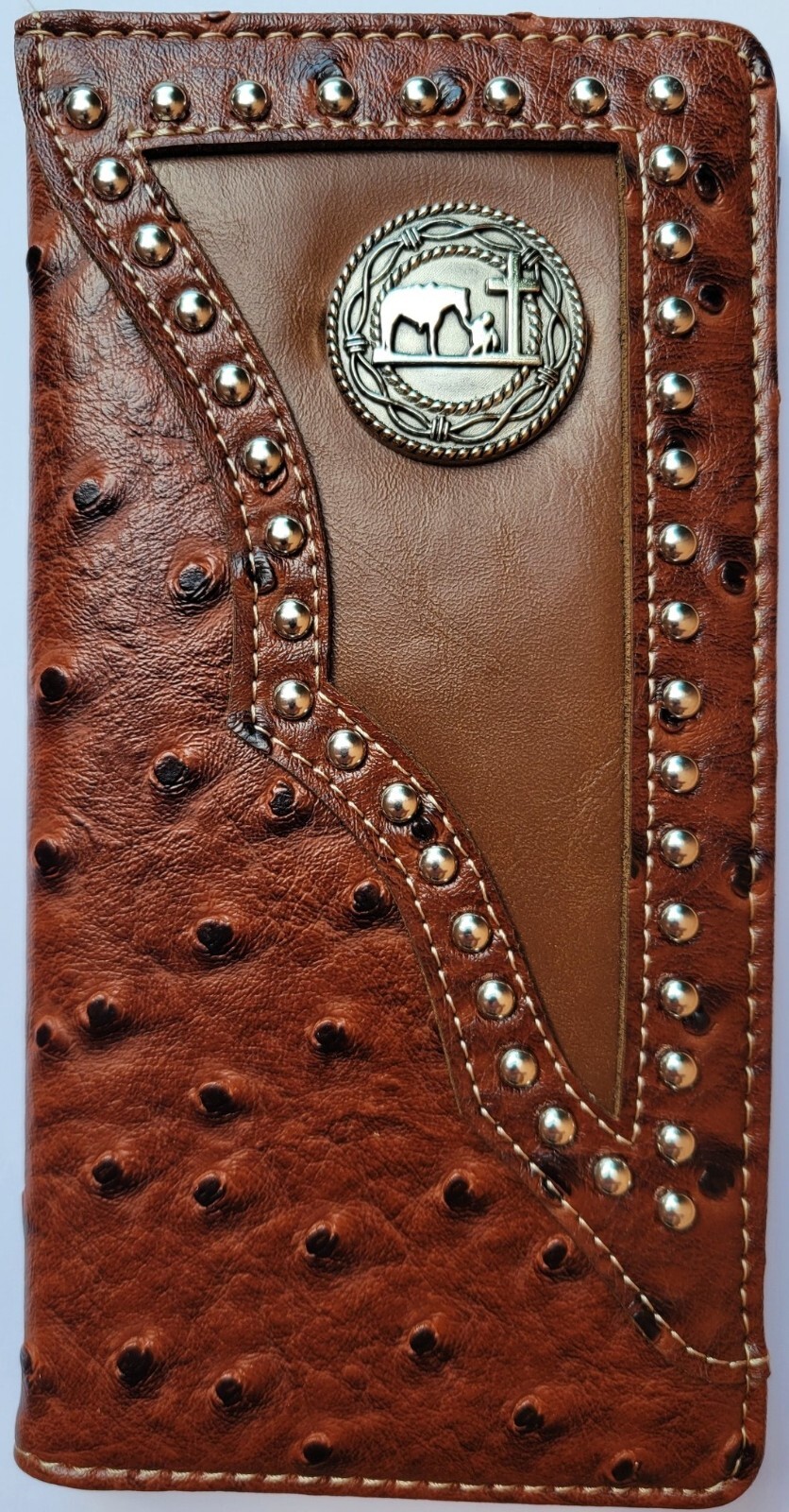 Cross Praying Cowboy Men Wallet Western Bifold Check Book Style W011-27 Brown