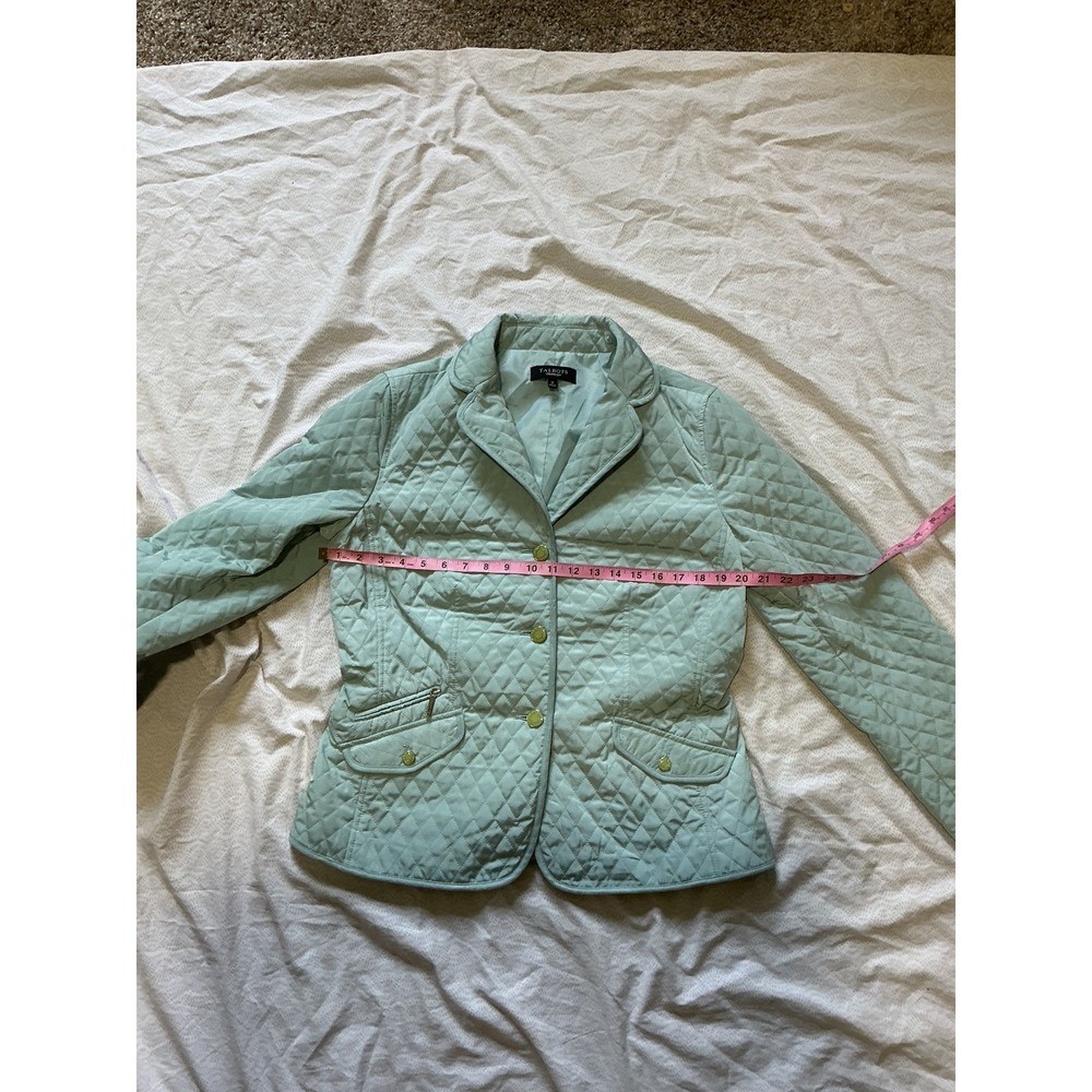 Talbots Mint Green Quilted Blazer Jacket Womens Size 12 Diamond Quilt Button Up