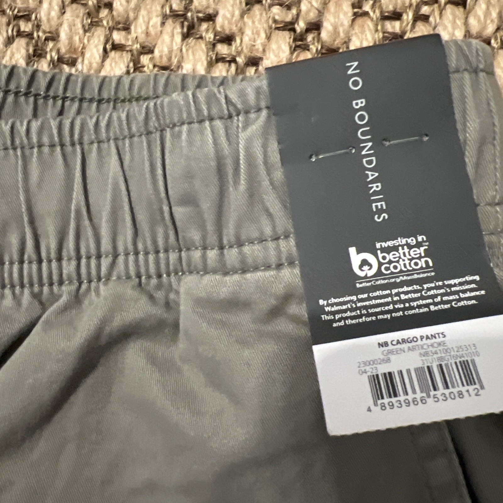 No Boundaries Men Cargo Pants Green Artichoke Size M 32-34 Drawstring Jogger NEW