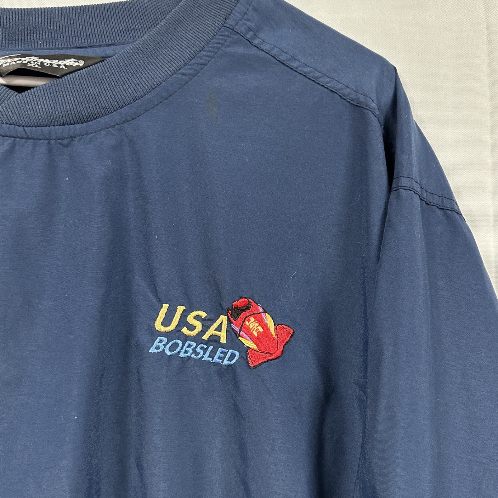 Vtg USA Bobsled Sportsmaster USA Pullover Windbreaker Crewneck Blue Mens XL