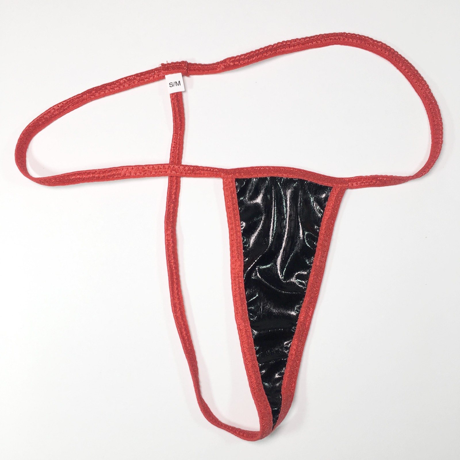 W801V Black PVC String Thong Black Womens Ladies
