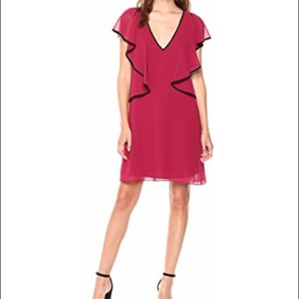 BCBGeneration New Garnet Ruffle V-Neck Shift Dress chiffon women’s M in red
