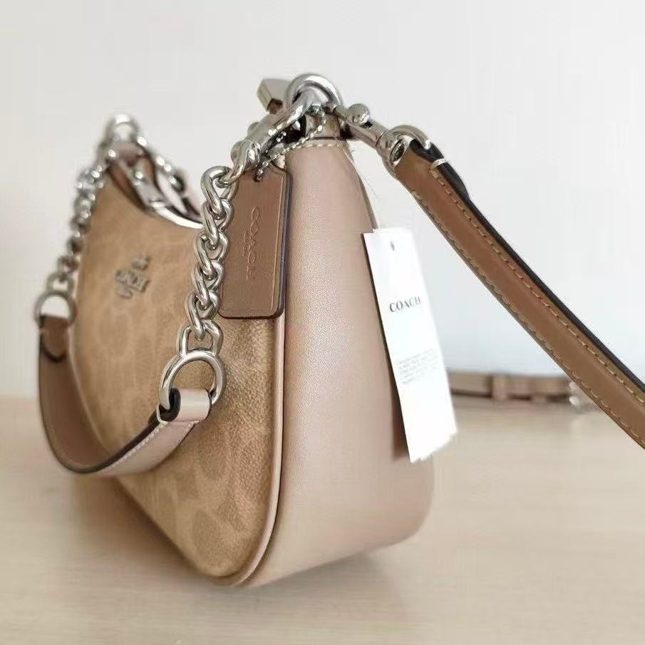 NWT CV933 Coach Teri Shoulder Bag In Signature Canvas Silver /Sand/Taupe