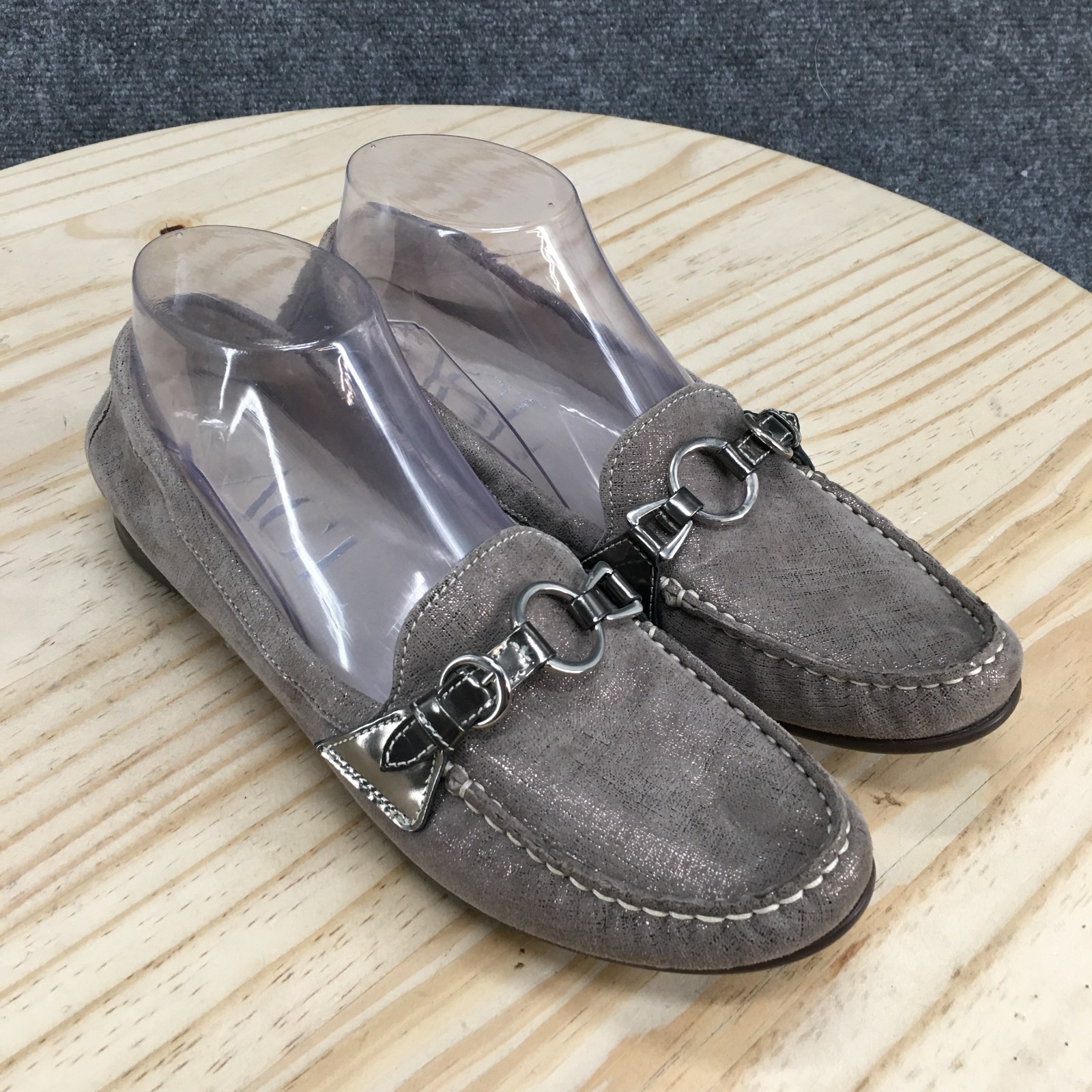 AGL Attilio Giusti Leombruni Loafers Womens 39 Taupe Suede Metallic Slip On