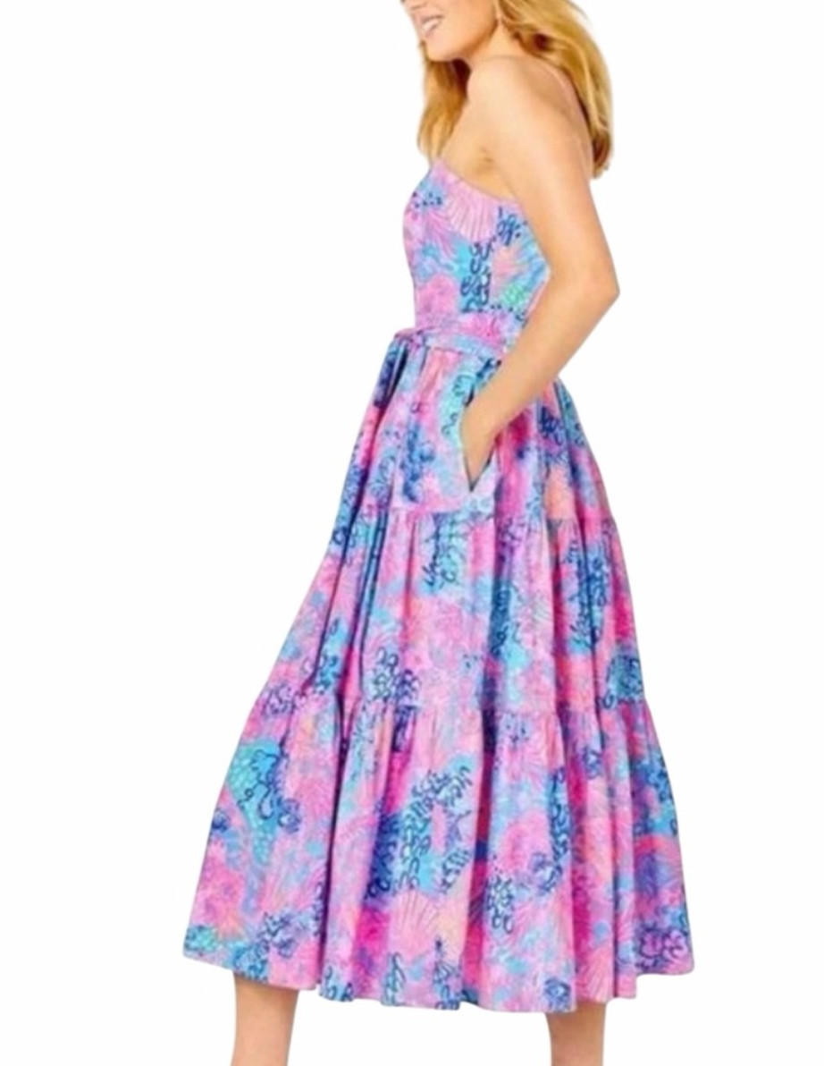 Lilly Pulitzer “Splendor in the Sand” Print Midi Cotton Dress w/Pockets – Size 0