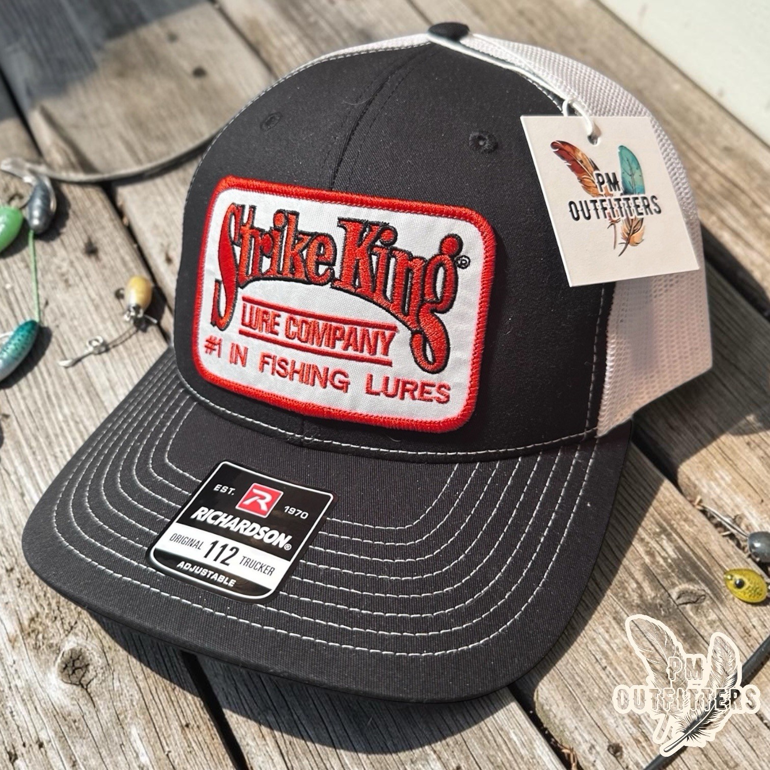 Strike King Lure Company Patch Hat Richardson 112 Black White Fishing Snapback