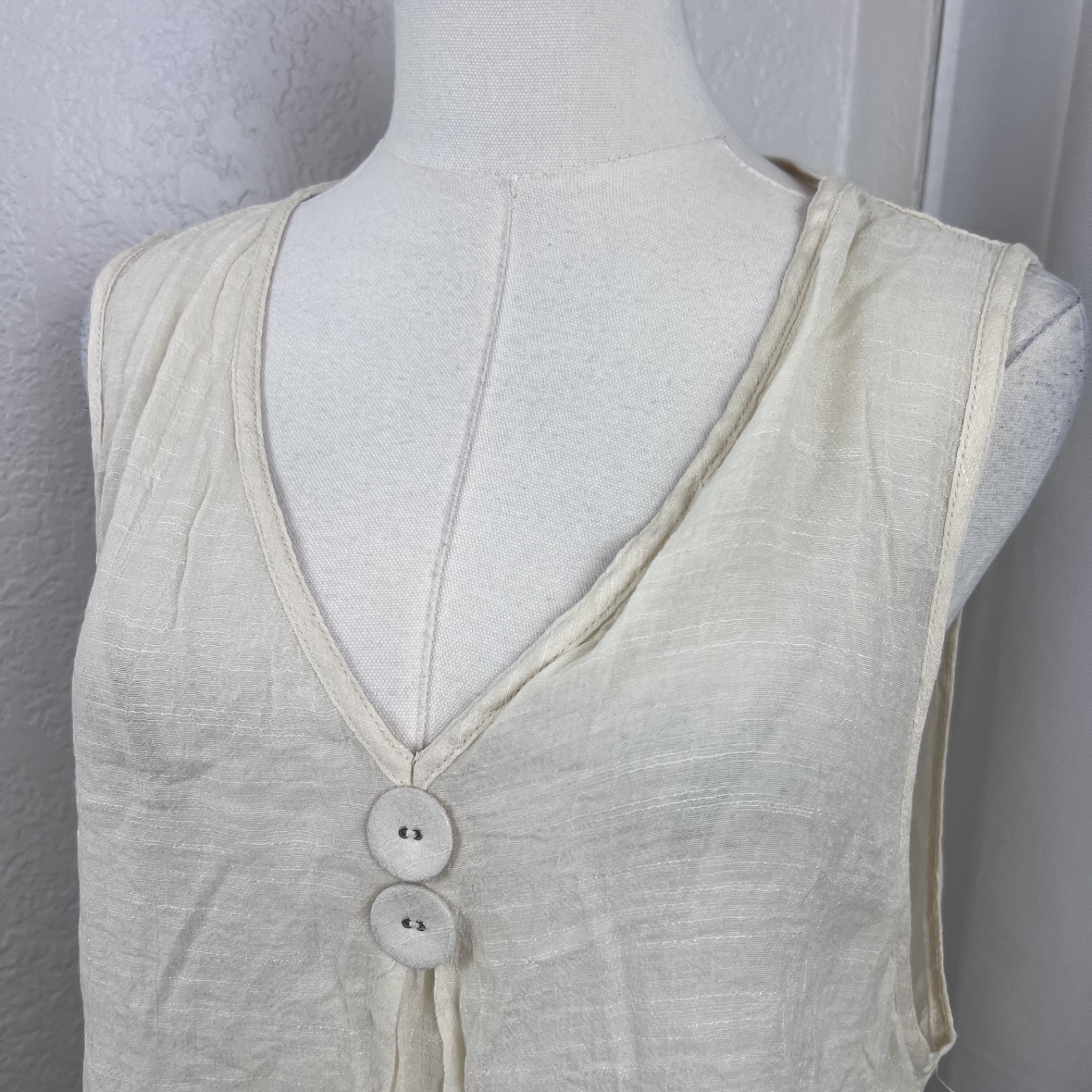 Y2K Pretty Angel Tunic Tank Top Womens Large Ivory Linen Blend Sheer Fairy Layer