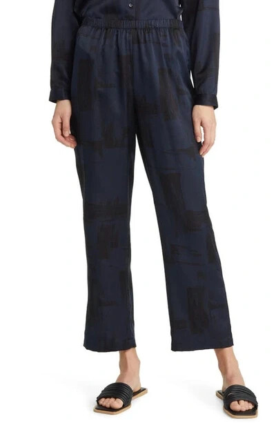 NEW Eileen FisherBrushstroke Print Straight Leg Silk Blend Ankle pants L #P3631
