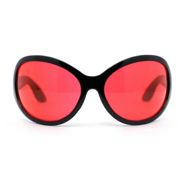 Oversized Sunglasses Blue Yellow Red Purple Lens Black Frame Wrap Around Outdoor