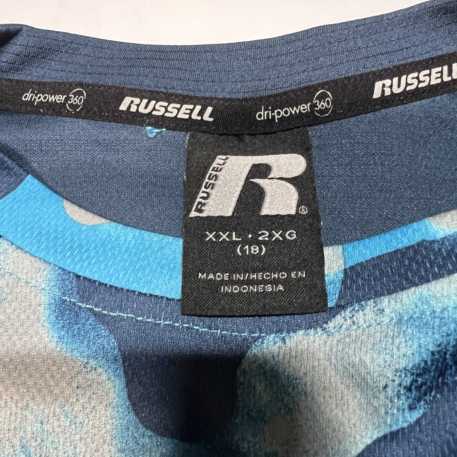 Russell Dri-Power 360 Moisture Wicking Blue Camo Long Sleeve Tee 2XL B&T