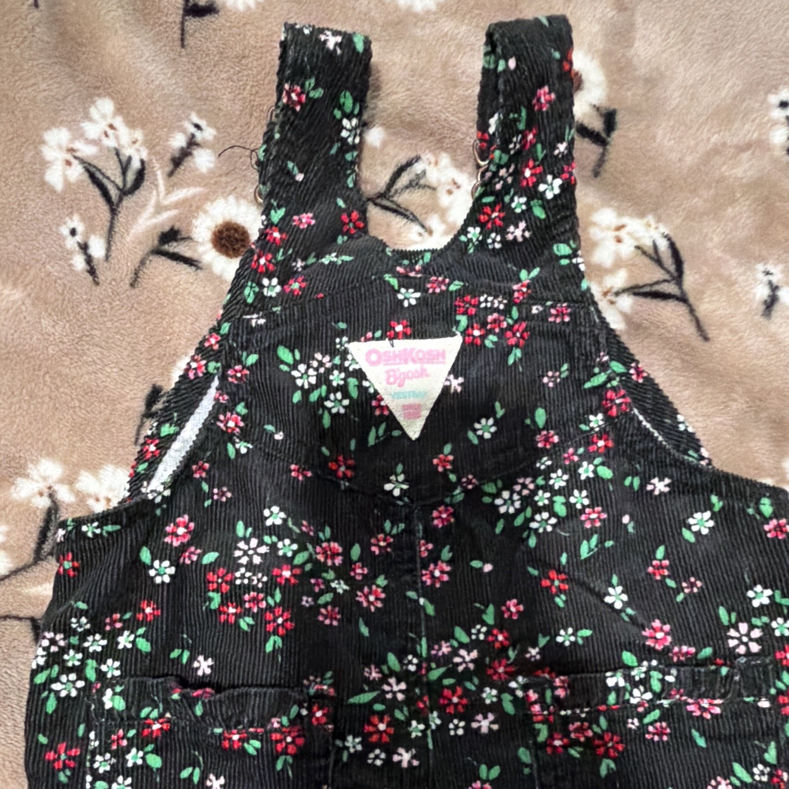 OshKosh B’gosh Corduroy Overall One-Piece Floral, 6 Months, Black/Multicolor