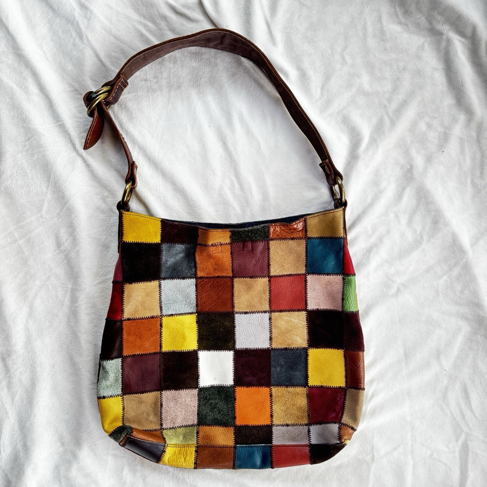Rare “Ugly Betty” Lucky Brand Patchwork Hobo Leather Bag Y2K Multicolor