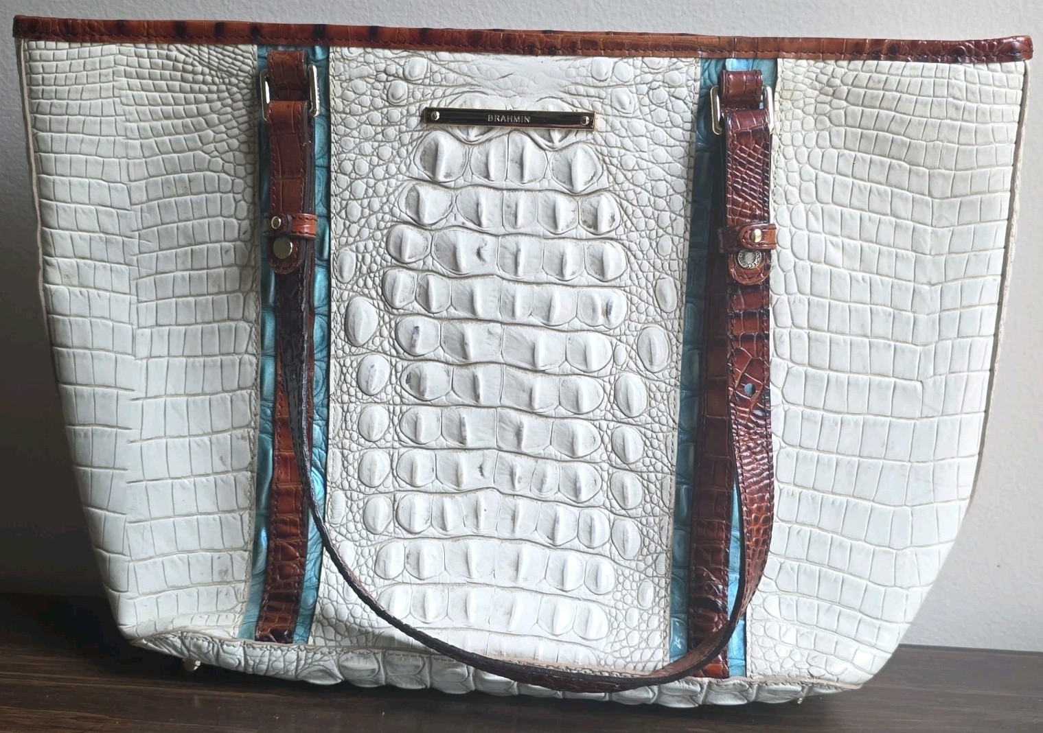 Brahmin Medium Asher Tote Coconut Soraya Melbourne Leather Rare Crocodile White