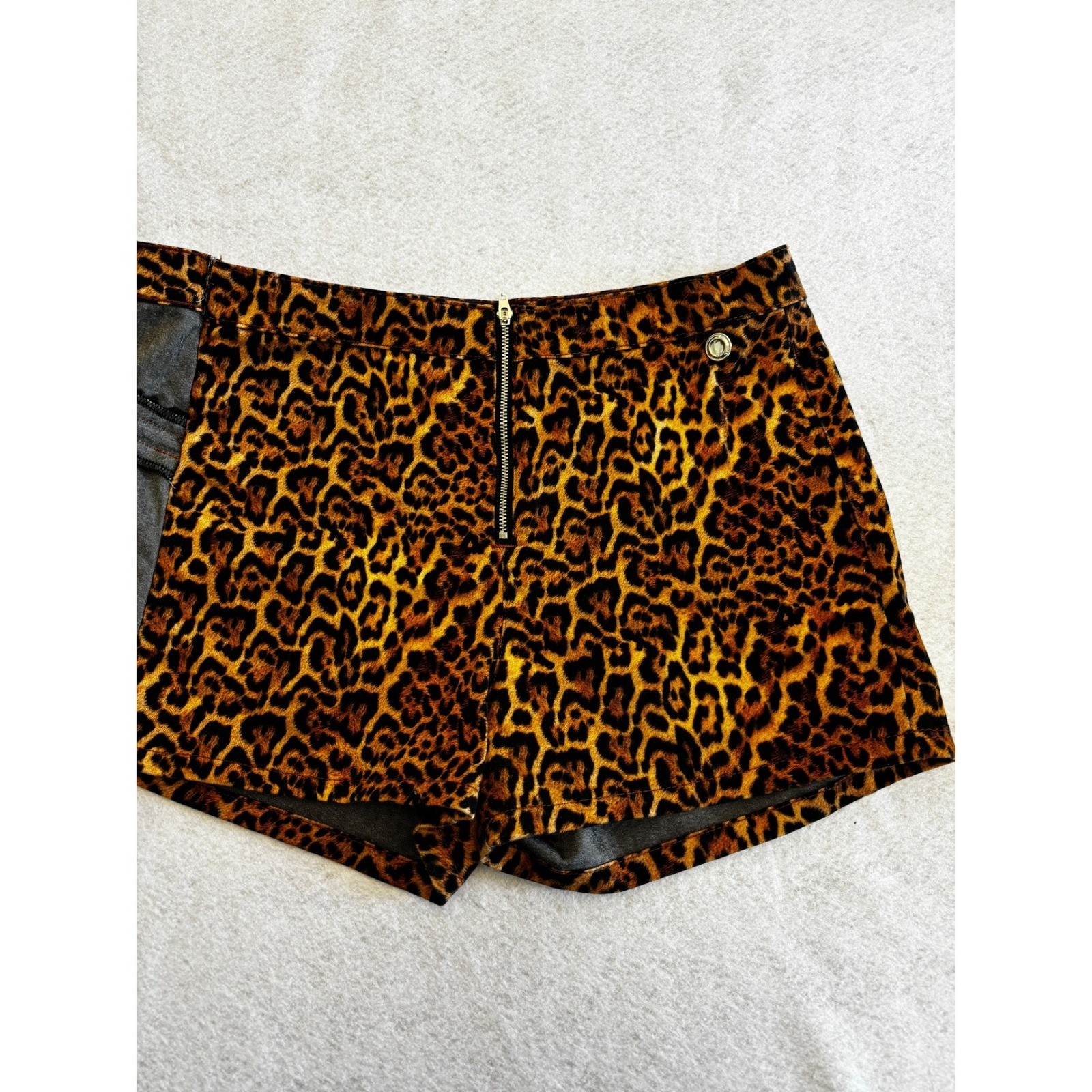 Zara Leopard Print Skort Animal Pattern Denim Mini Skirt Shorts Brown Tan Size M