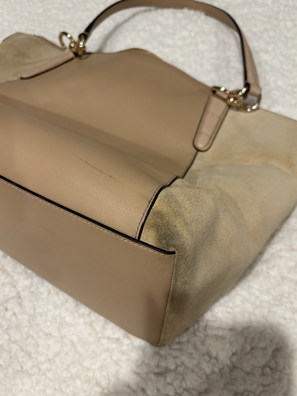Coach Shoulder Tote “Ava” Leather Suede Two tone Nude Pre-Loved