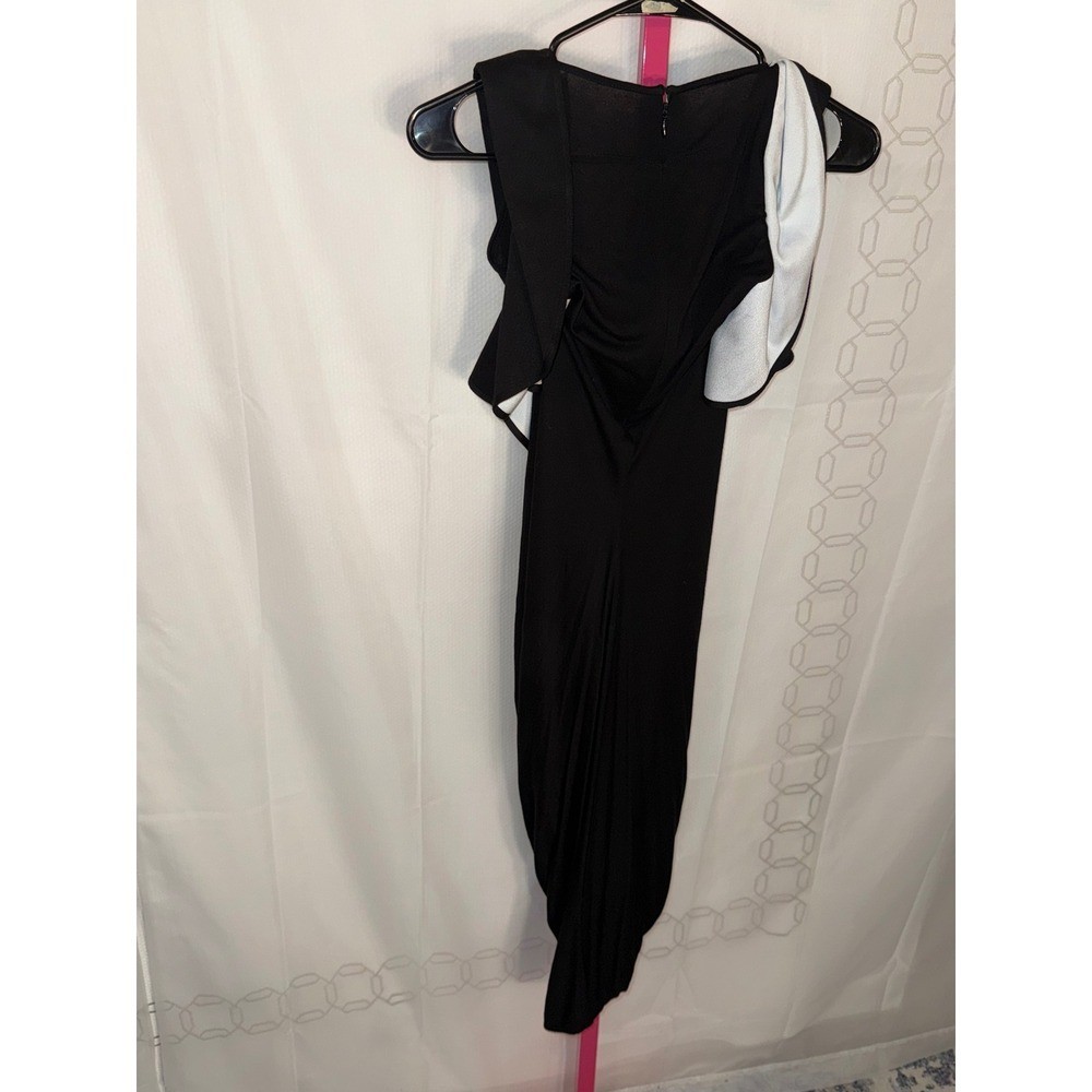 GIVENCHY Black White Ruffle Jersey Sheath Midi Dress Size 38