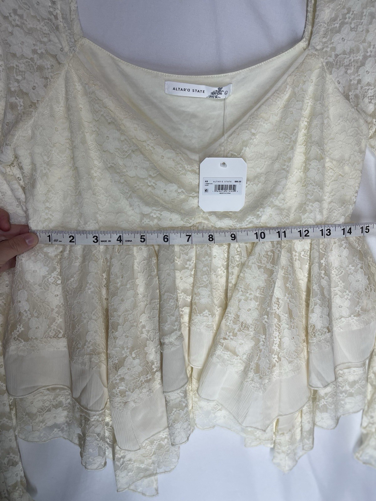 NWT Altar’d State Ivory Lillian Lace Babydoll Top Size L Boho Romantic Coquette