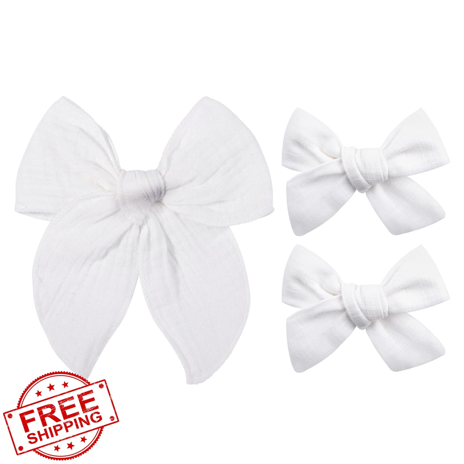 AMYDECOR White 5-Inch and 3-Inch Hair Bow Clip Set