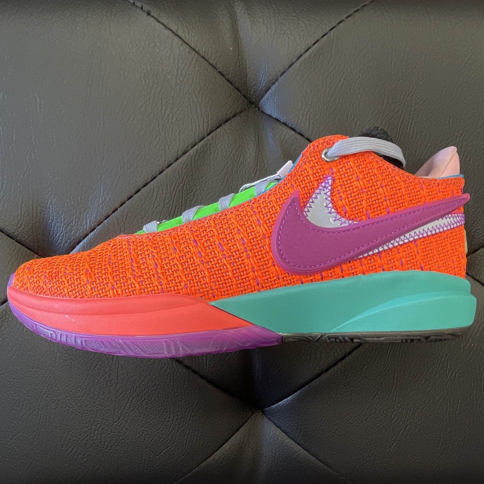 LeBron XX Nike Men’s Orange/Purple/Green/Teal/Gray Low Top Lace-Up Sneaker
