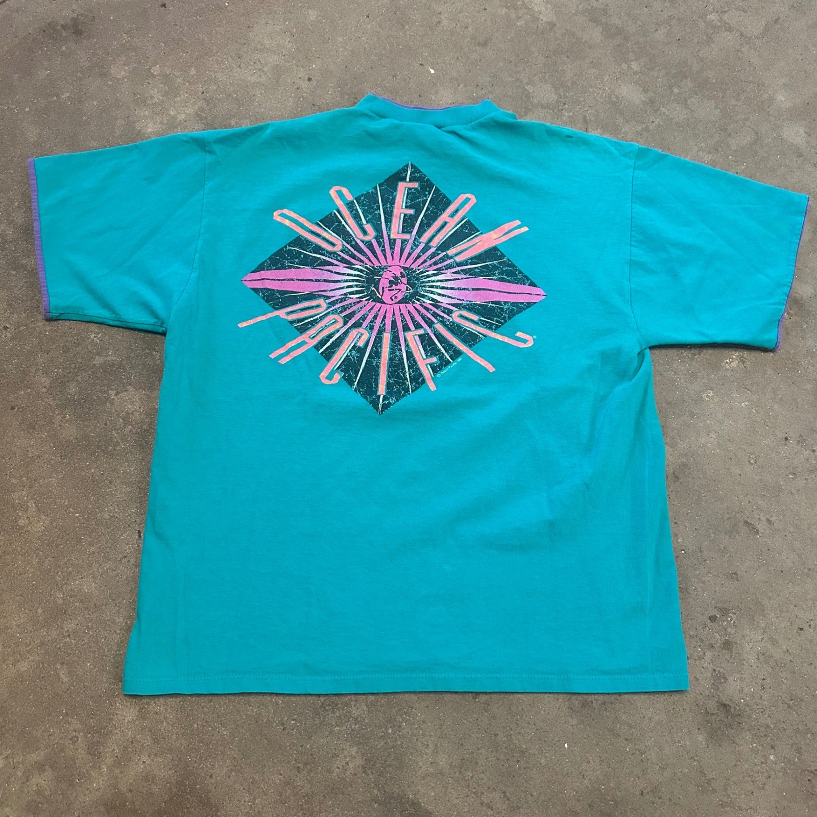 Ocean Pacific T-Shirt Men Large Teal Vintage 1991 Surf Graphic USA Made OP Tee