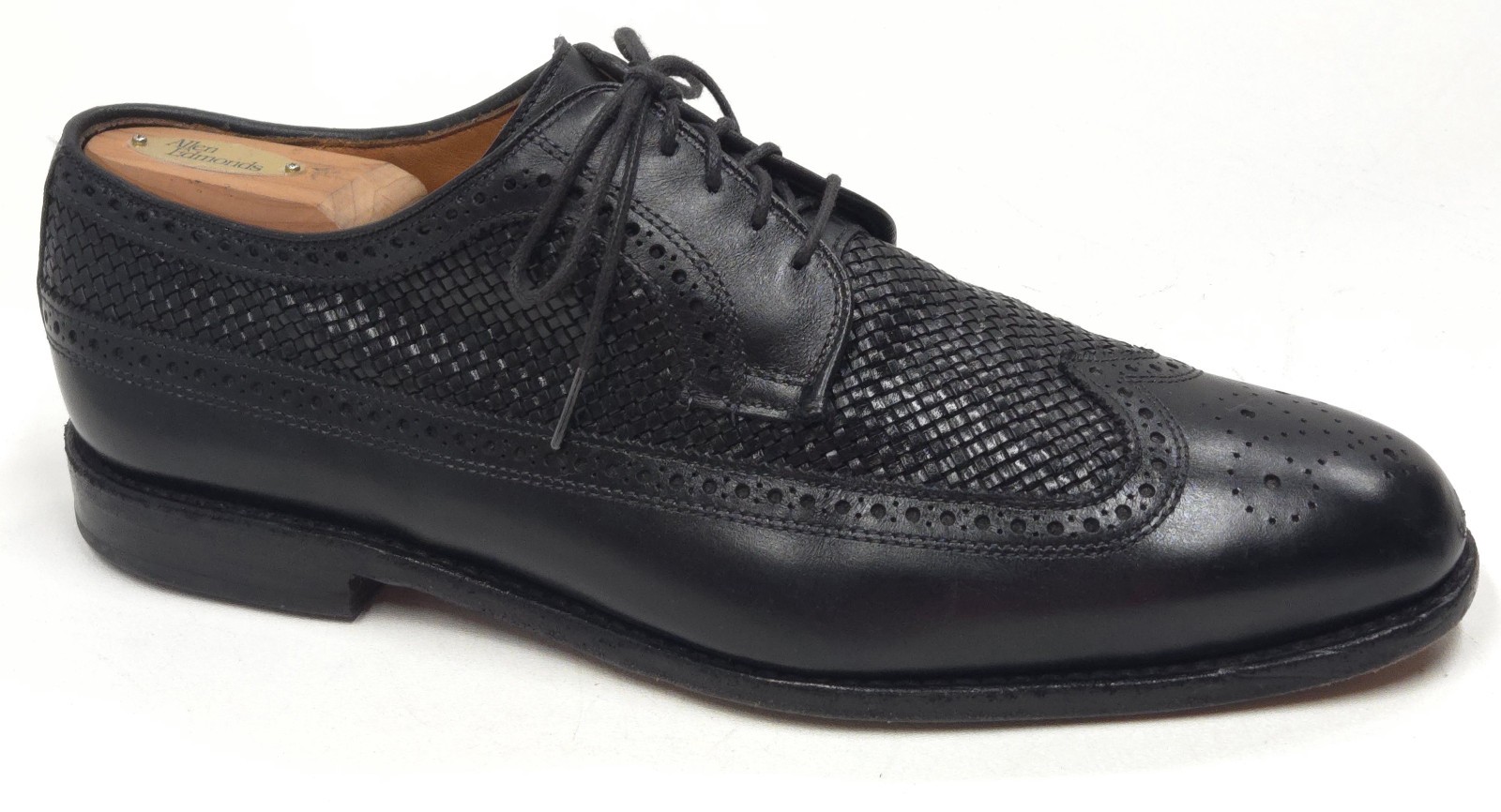 ALLEN EDMONDS Leiden Woven Wingtip Oxfords 11.5 E Black Basket Weave +shoe trees