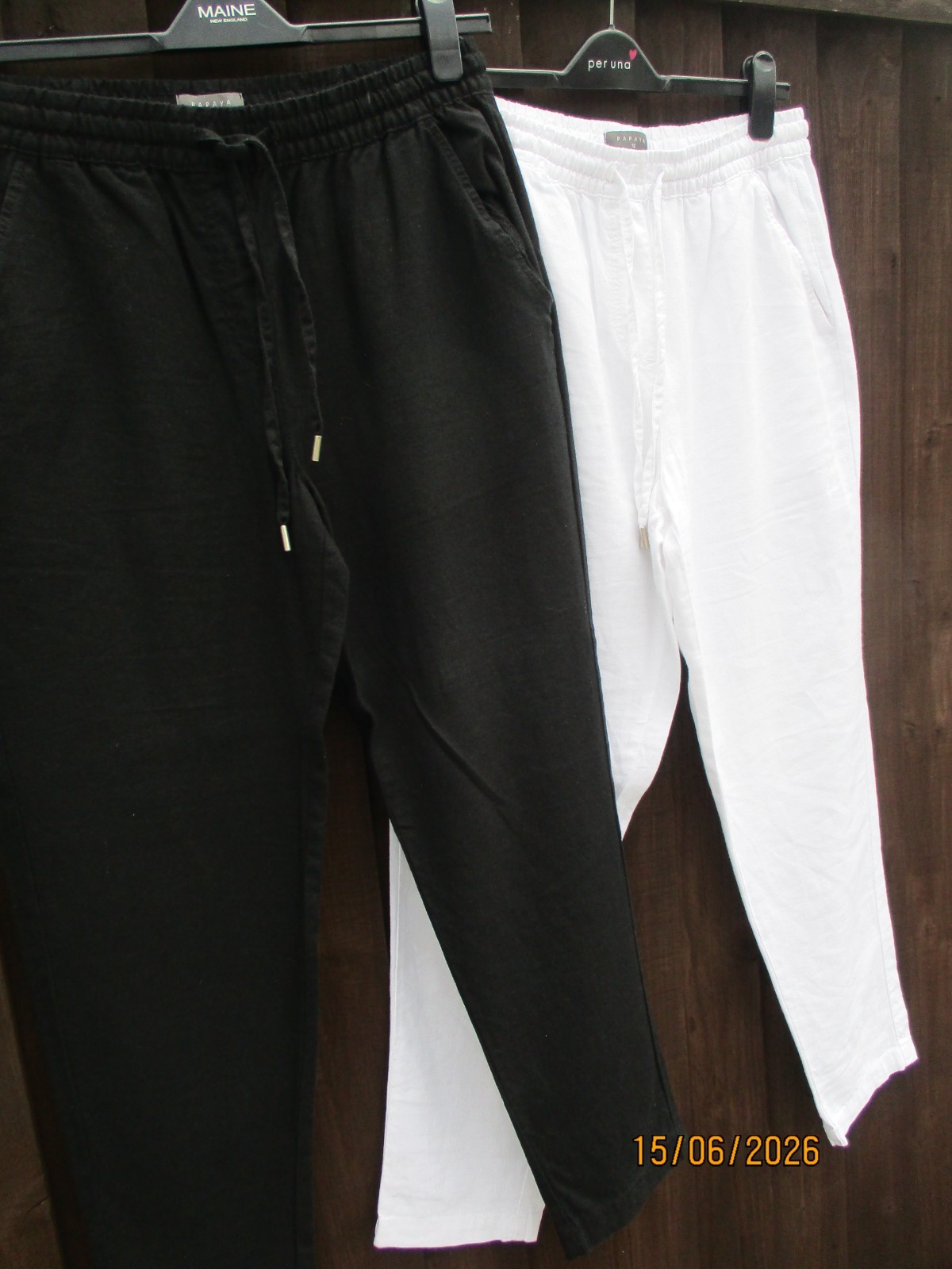 2 pairs Matalan linen mix white and black trousers size 12 (big for size) USED