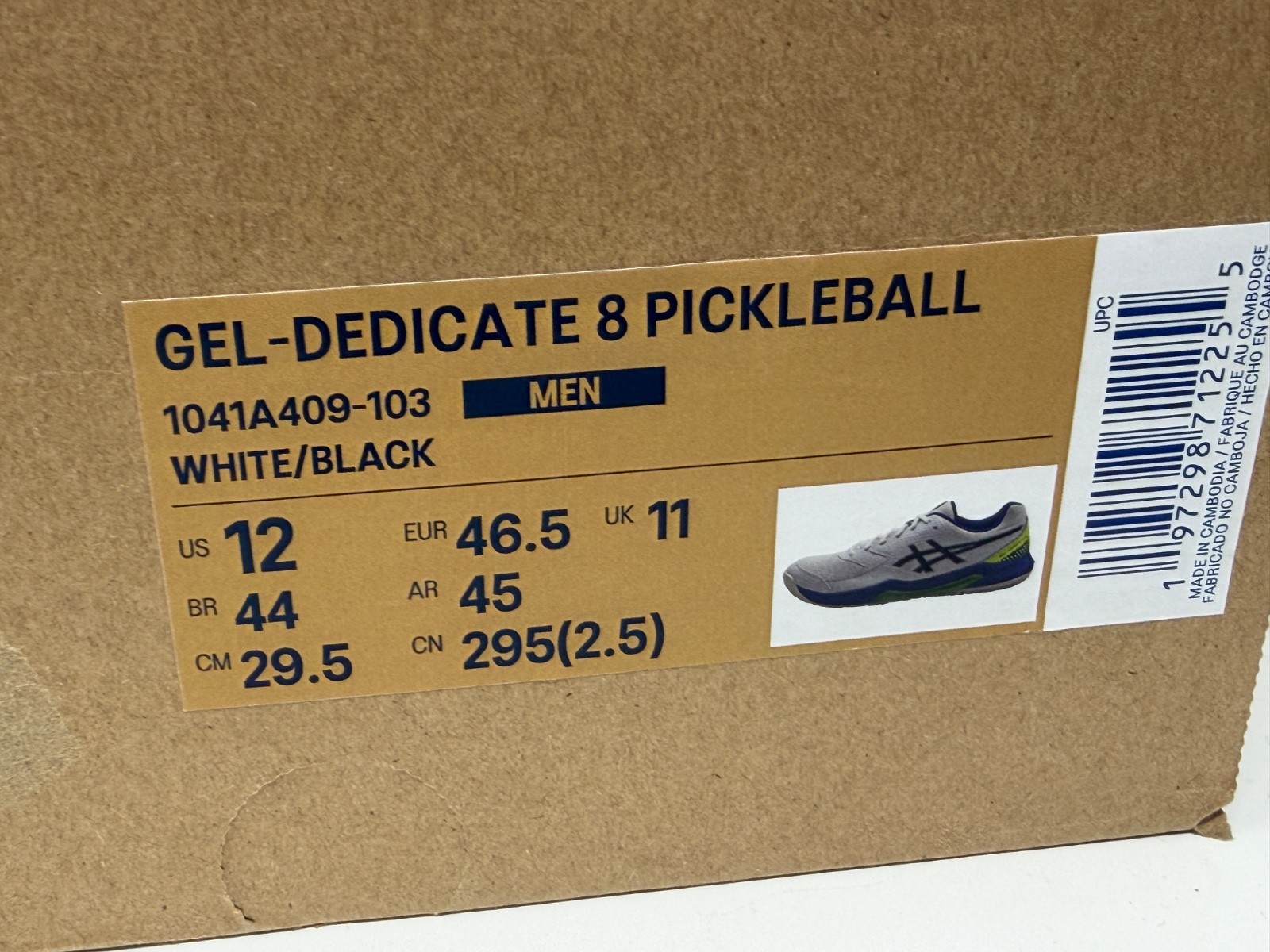 ASICS Men’s Gel-Dedicate 8 Pickleball White Black Blue Size 12