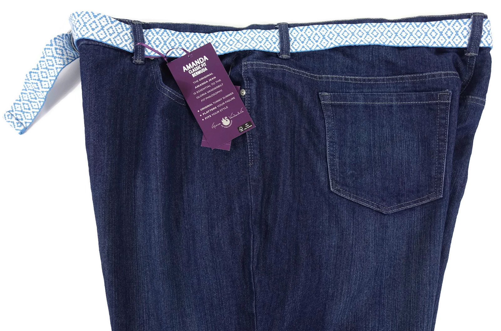 Gloria Vanderbilt Amanda Jeans Shorts Women 24W Bermuda Stretch Belted Pockets