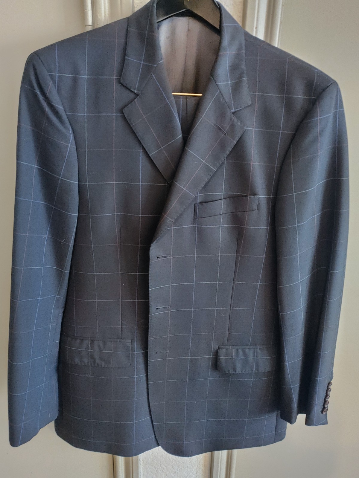 Paul Smith Mens Suit Navy w/ Windowpane Plaid 42R 3 Button