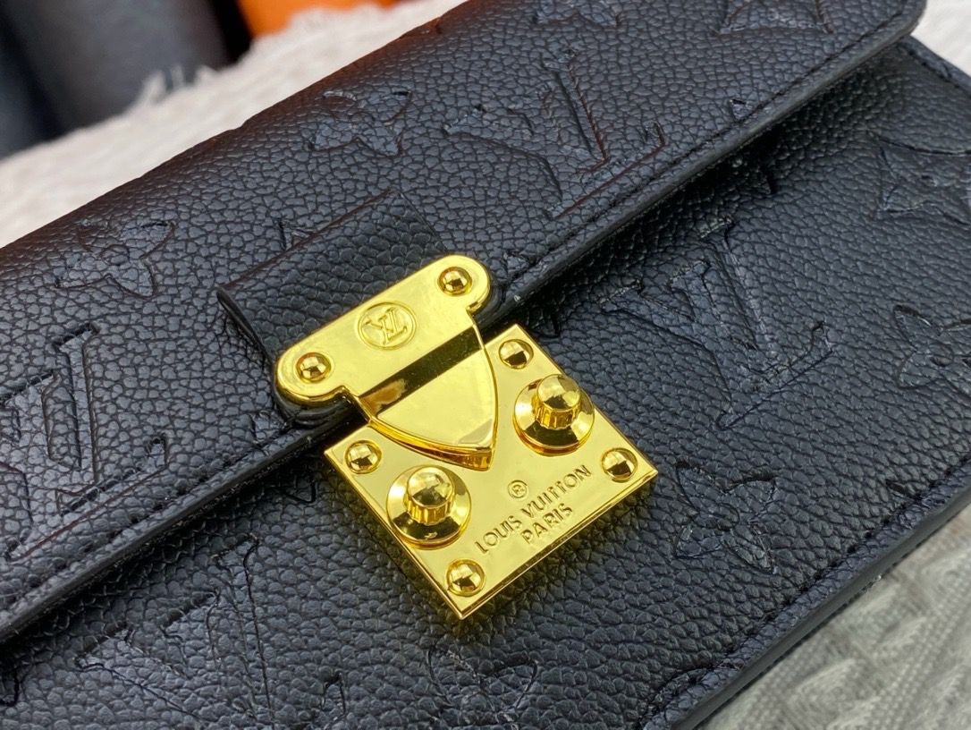 louis vuitton wallet on a chain black with gold accents