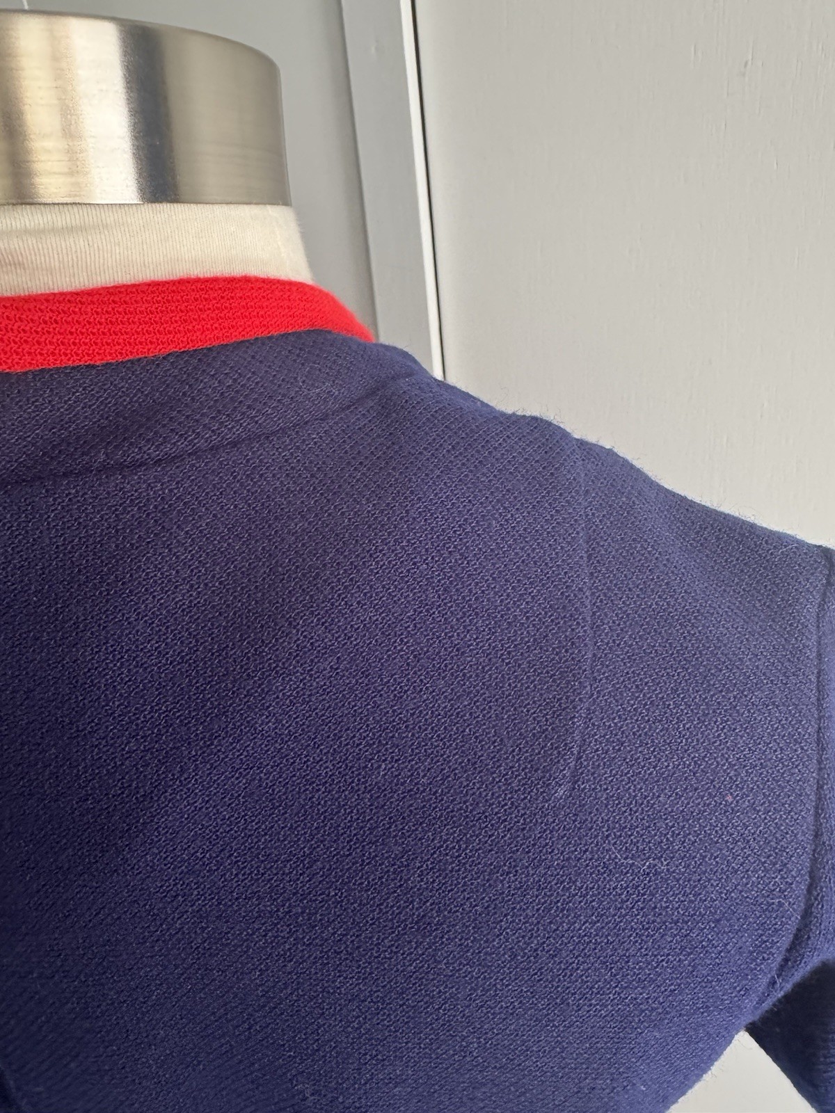 Vintage 1960s Navy Knit Dress Bold Red Piping Decorative Buttons