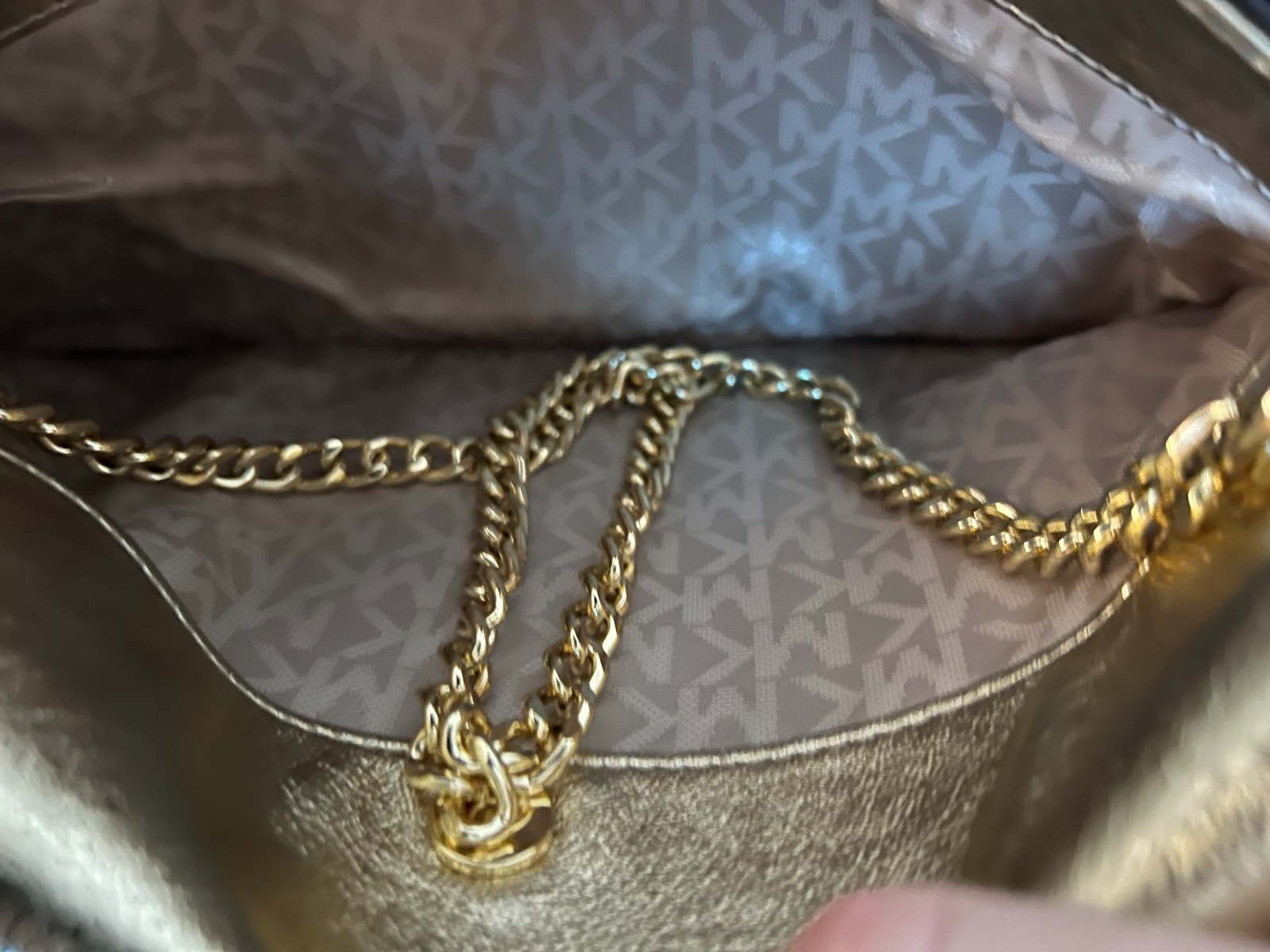 Michael Kors Athena Small Metallic Leather Convertible Clutch Pale Gold Crossbod