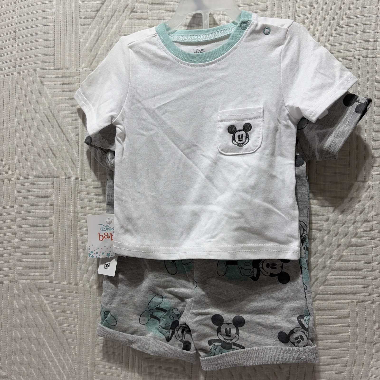 Disney Baby 3 Piece Mickey Mouse Gray Knit Short Outfit Size 3/6 M NWT