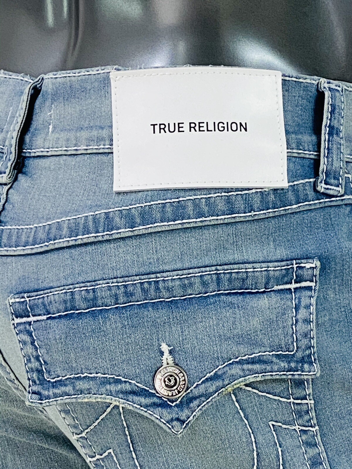 $119 Big Stitch True Religion Men Shorts Cutoff 30 31 32 34 36 38 Baby Blue