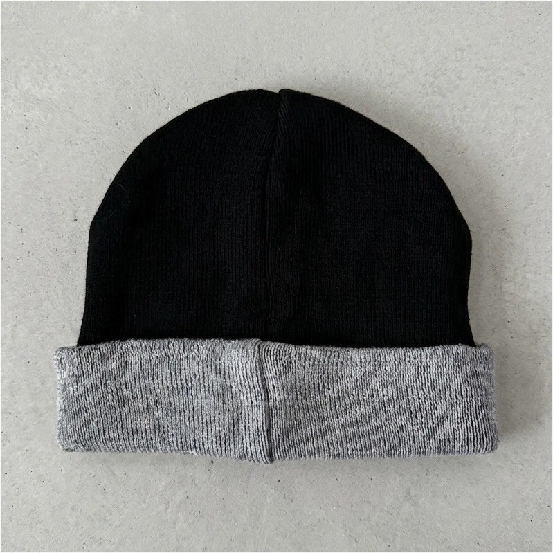 Men’s Black & Gray Solid Knit Beanie Winter Hat, One Size Fits Most