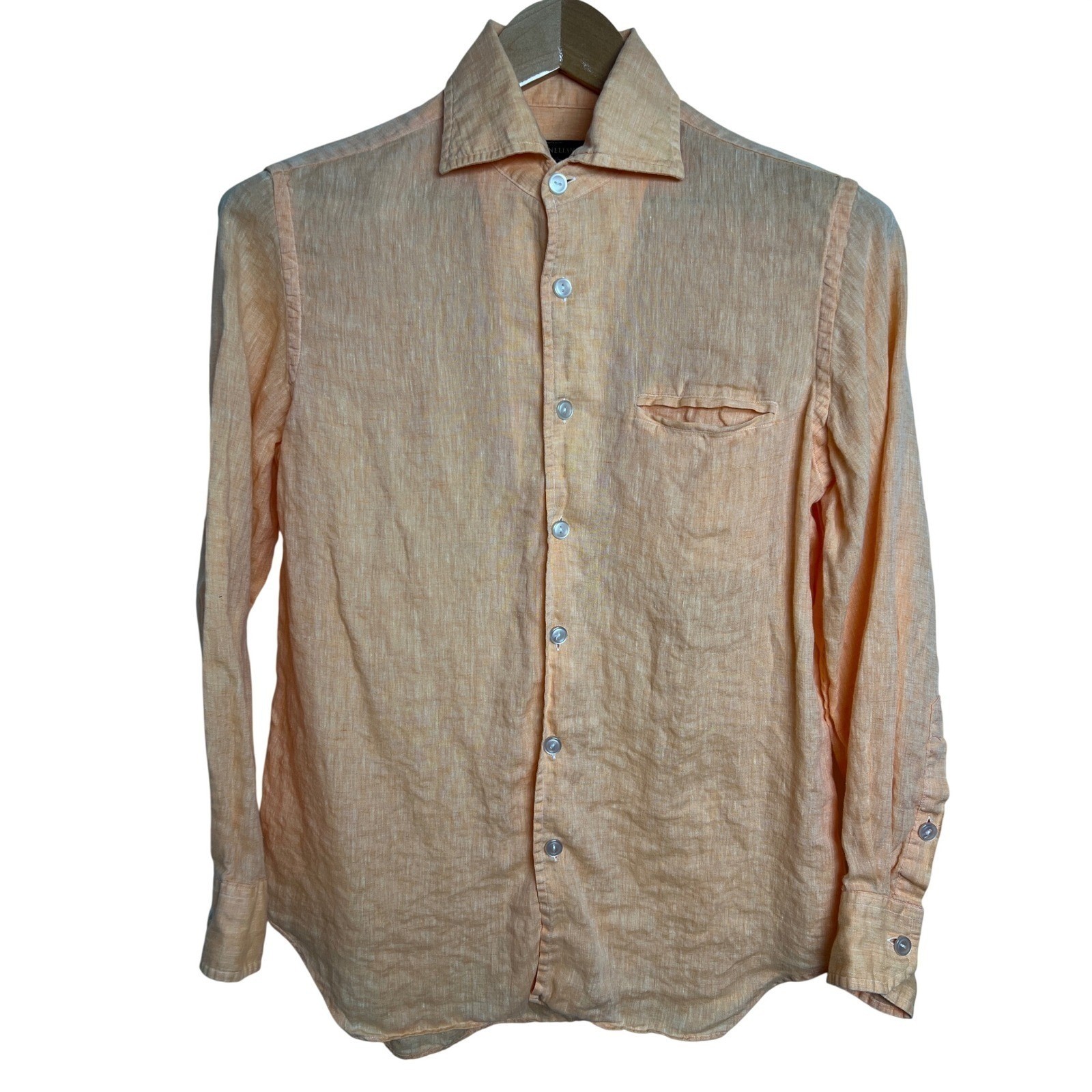 Corneliani Button Down Mens 15.5/39 Peach Orange Linen Made in Italy Luxury B27