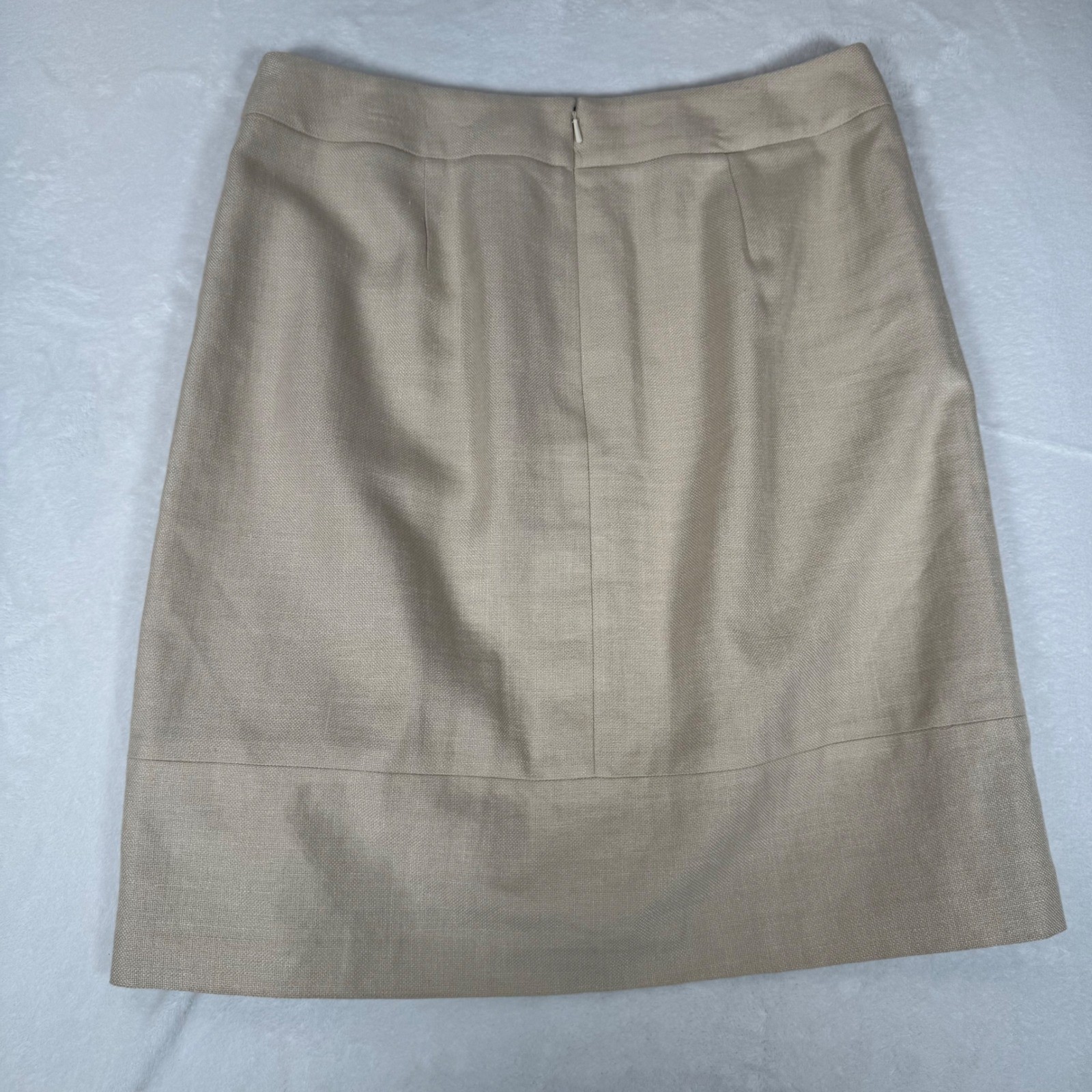 Brooks Brothers Skirt Womens 12 Tan Silk Linen Wool Blend Italian Fabric Luxury
