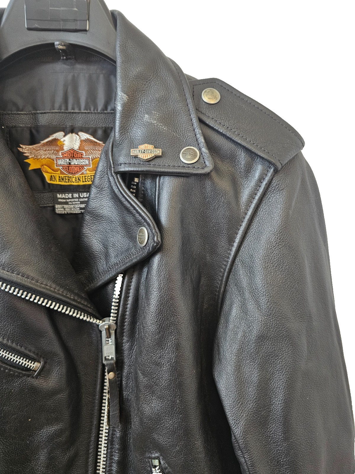 Harley Davidson Womens Small Black Leather Moto Biker Riding Jacket USA Zip YKK