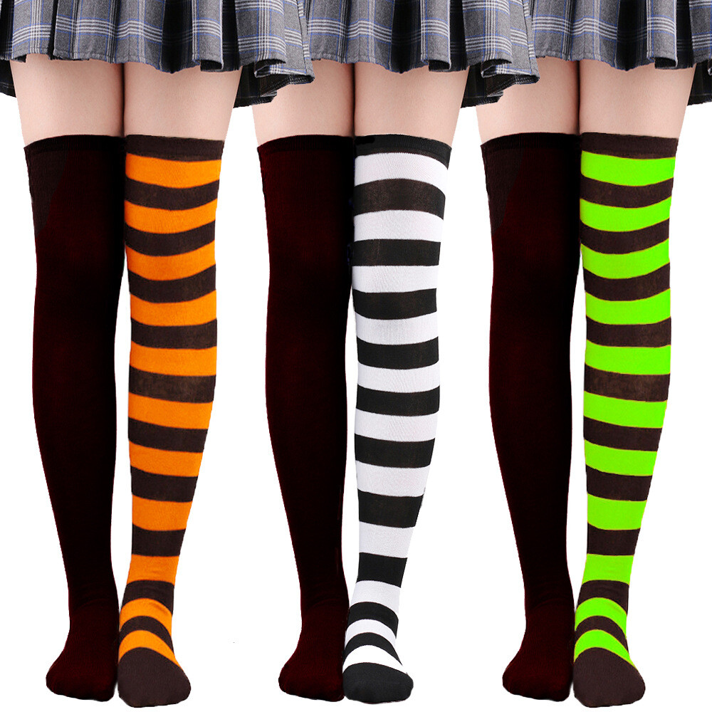 Soft Ladies Top Stay Up Extra Contrast Long Socks Thigh High Over the Knee Socks