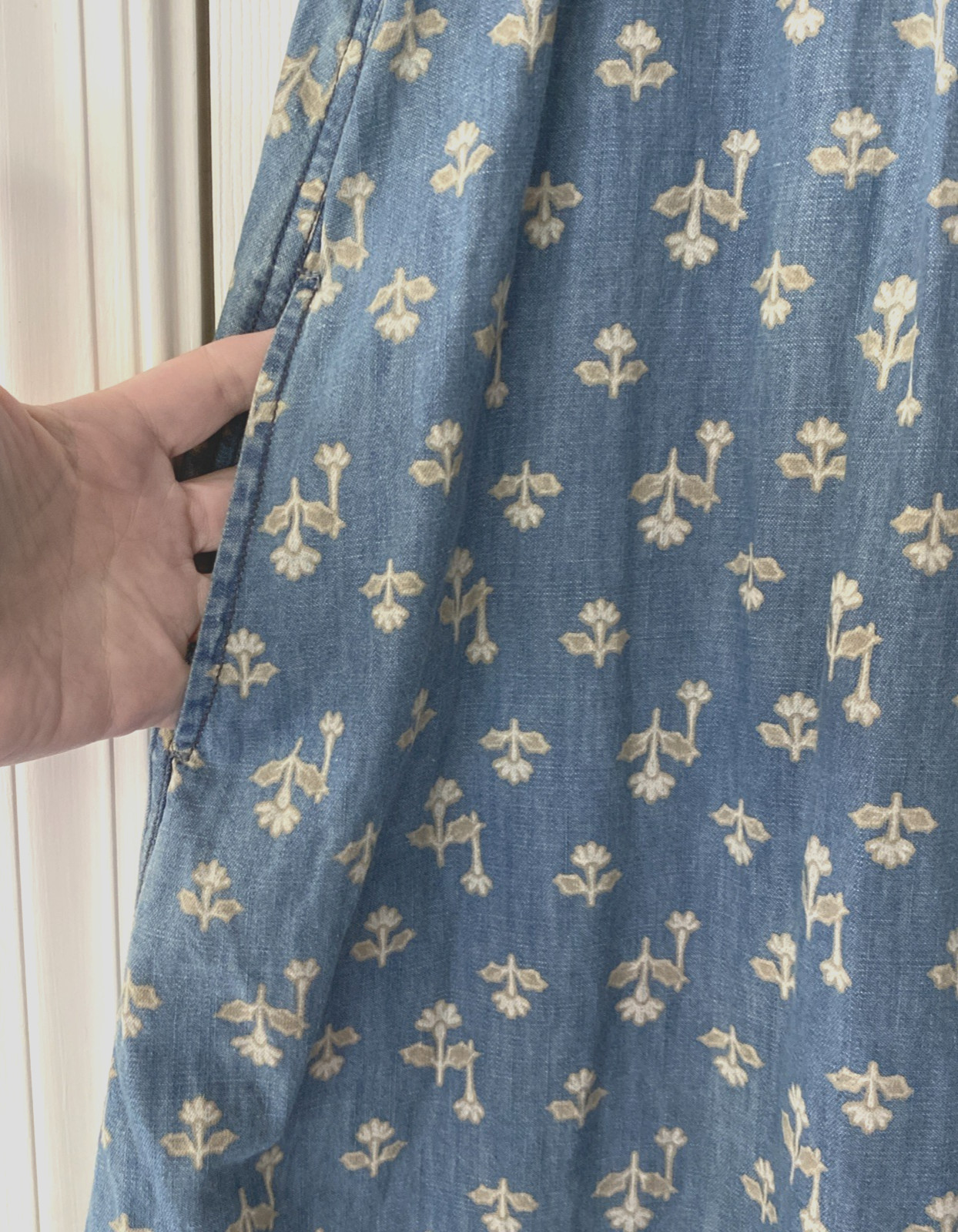 Womens Anthropologie Pilcro woodblock floral chambray denim dress Western Boho 6