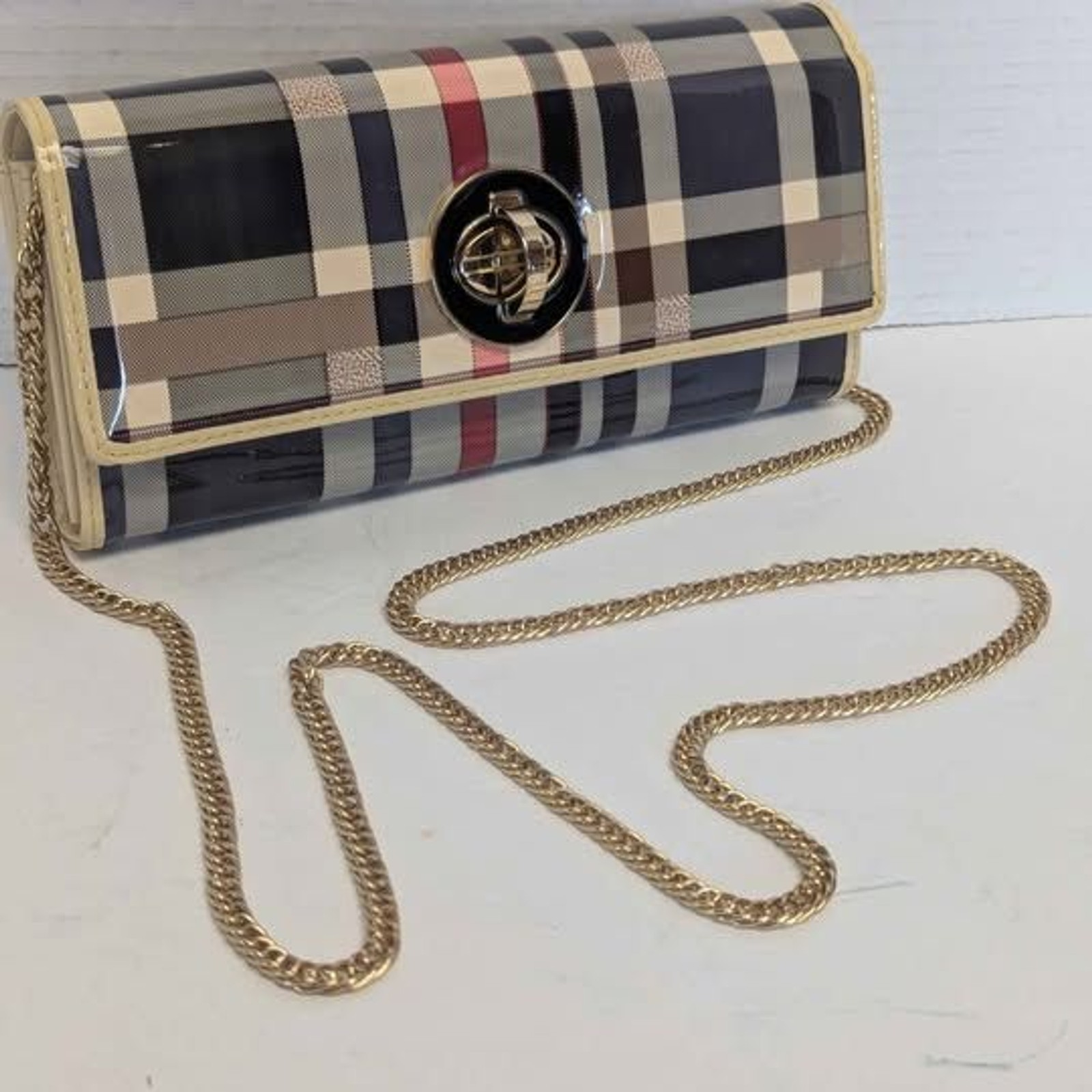 Small Plaid Patent Leather Wallet Y2K Mini Purse Bag for Her 8.5×4.5×1.5