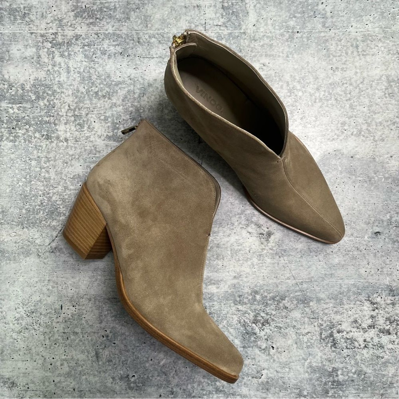 Vince Havana Light Tan Notched Suede Booties 8