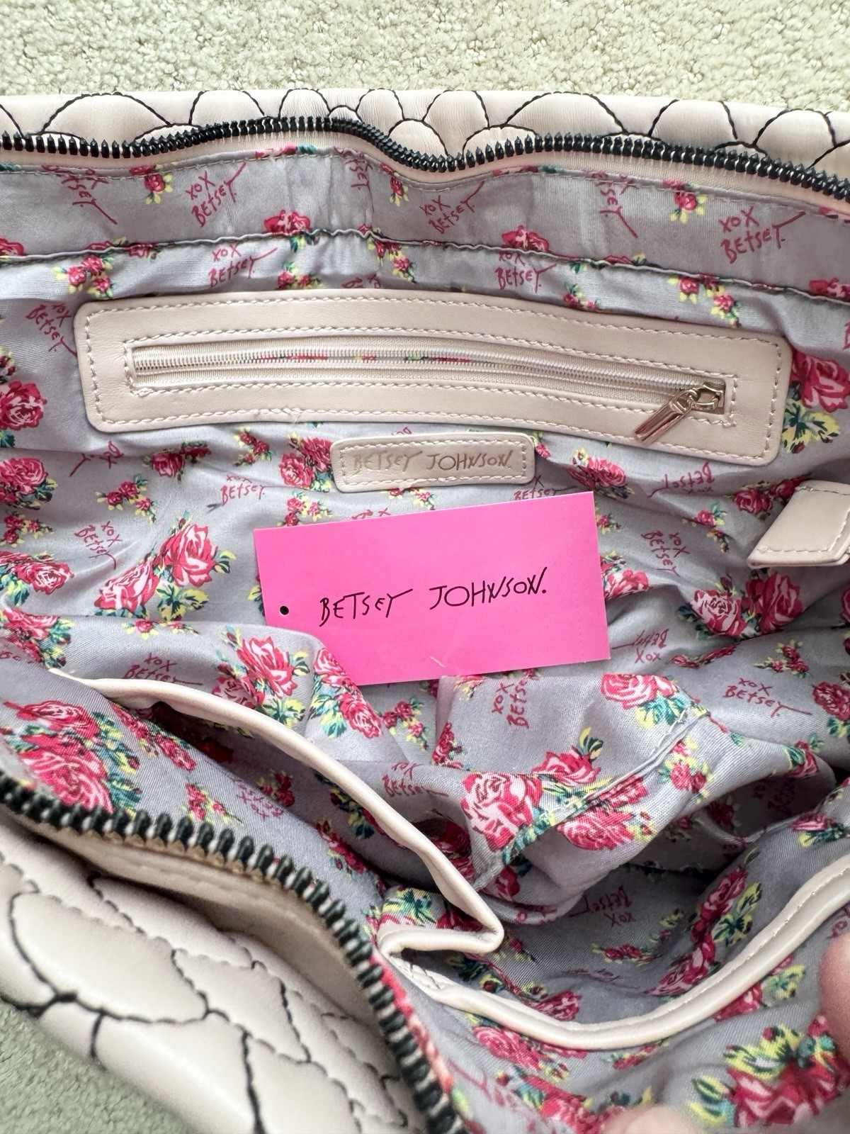 BETSEY JOHNSON XO Lisa Blush Pink Quilted Shopper Gold Chain Tote Handbag (NWT)