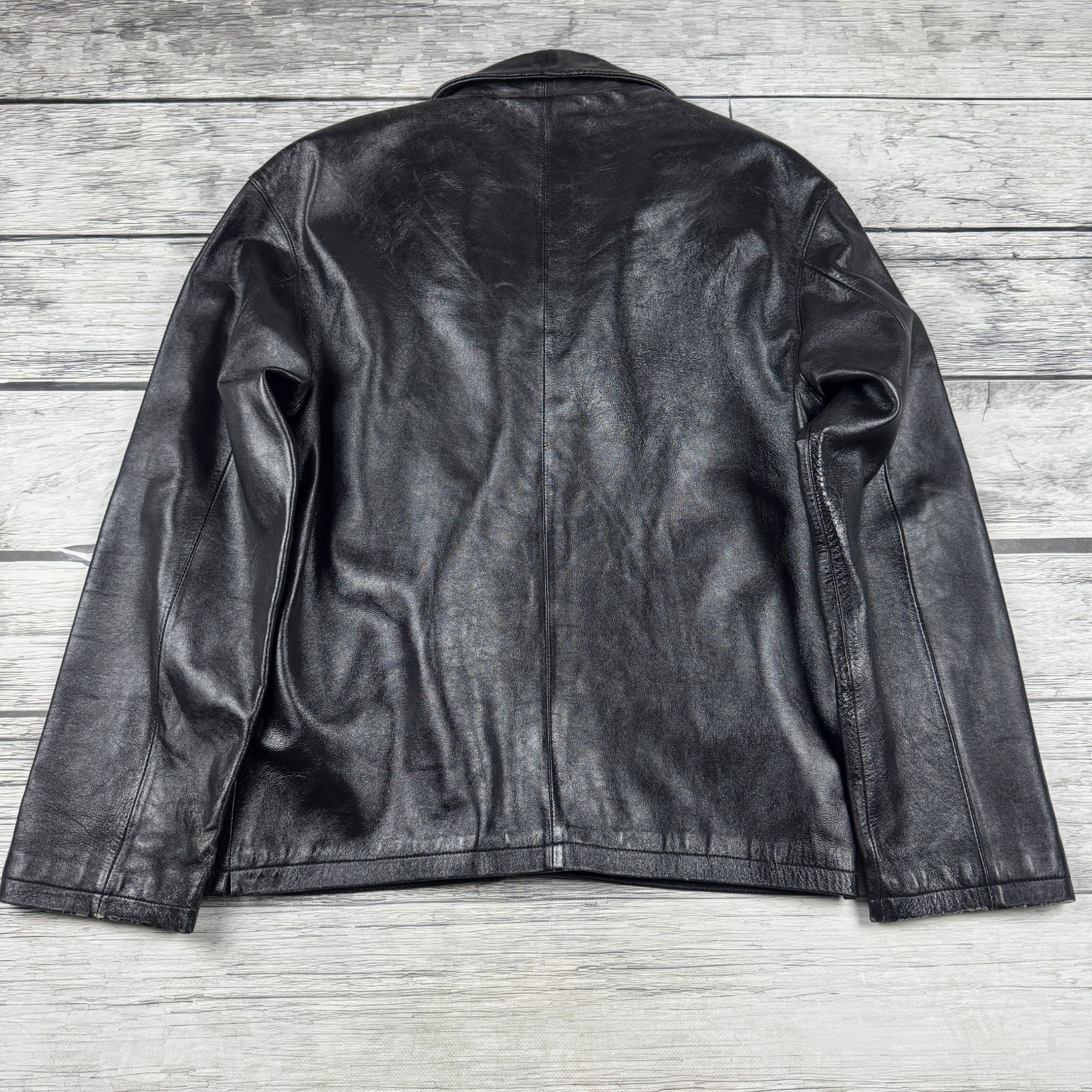Grandeur Vintage Black Leather Jacket Minimalist Zip Up Classic Coat