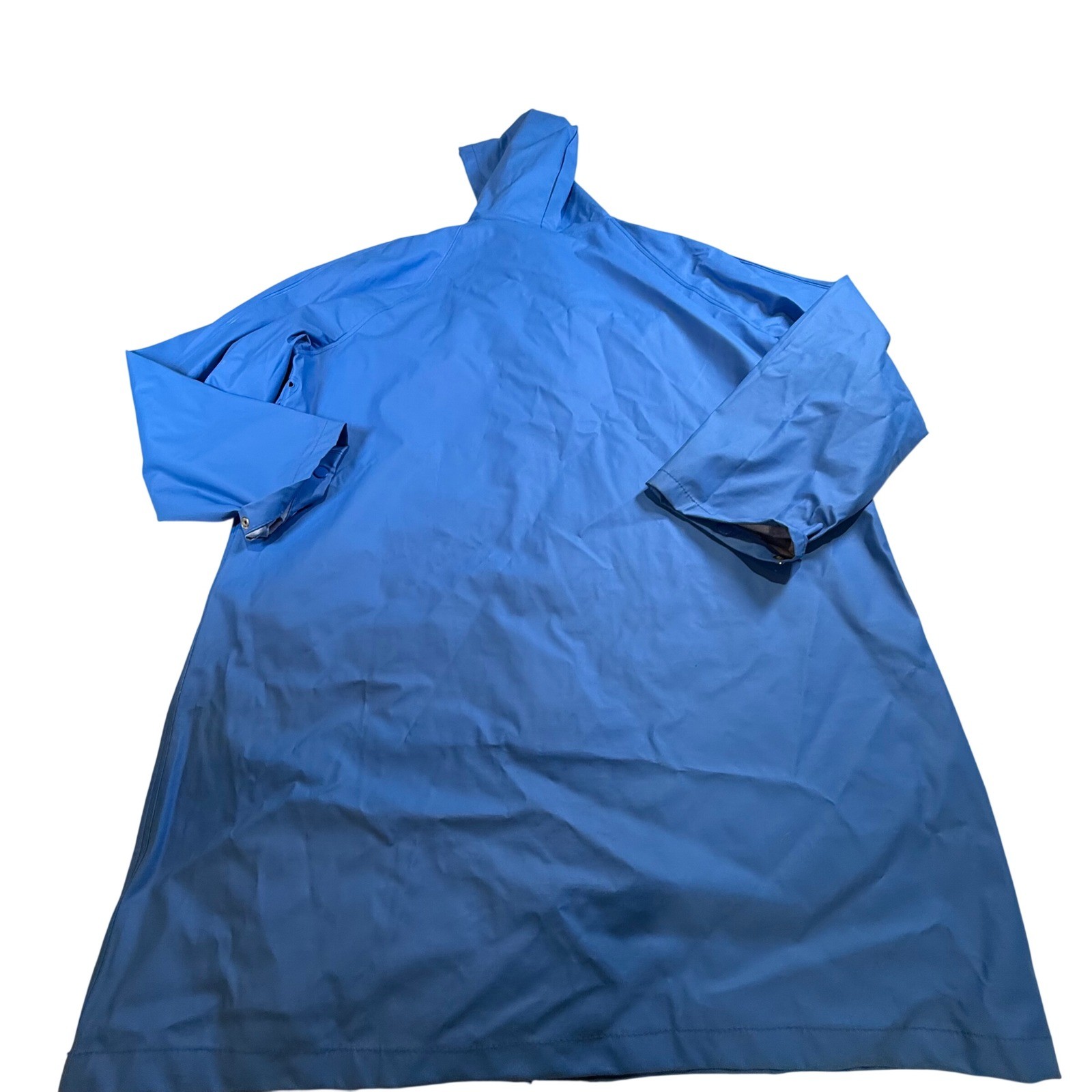 Stearns Blue PVC Coated Polyester Rayon Raincoat Hooded Zip Front Pockets XL