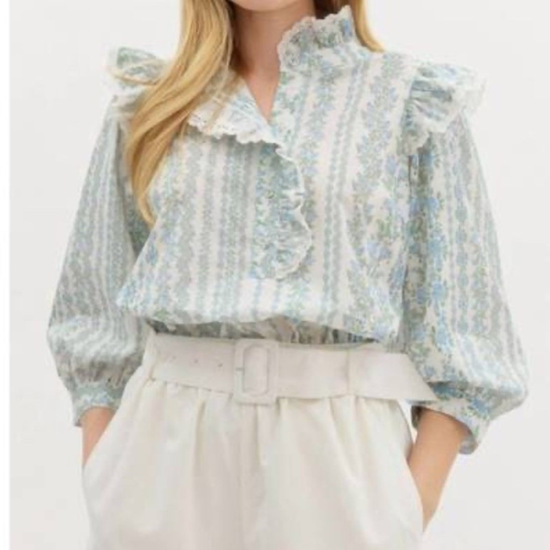 Womens Large Cotton Top Victorian Garden Blouse Crochet Coquette Shirt Edwardian