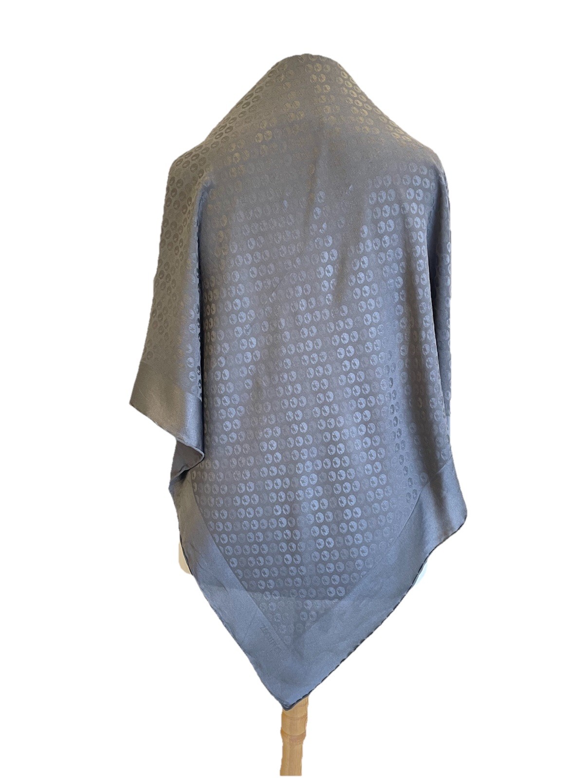 Y2#Zenith Gray Jacquard Logo Silk Scarf Polka Dot Pattern Made in Italy