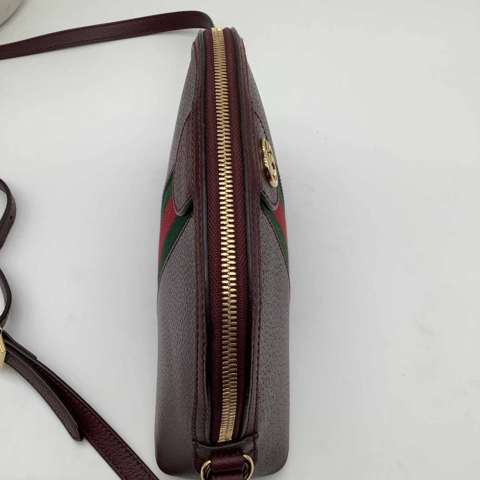 GUCCI Ophidia Dome Small Gold Maroon Leather Shoulder Bag Handbag Purse