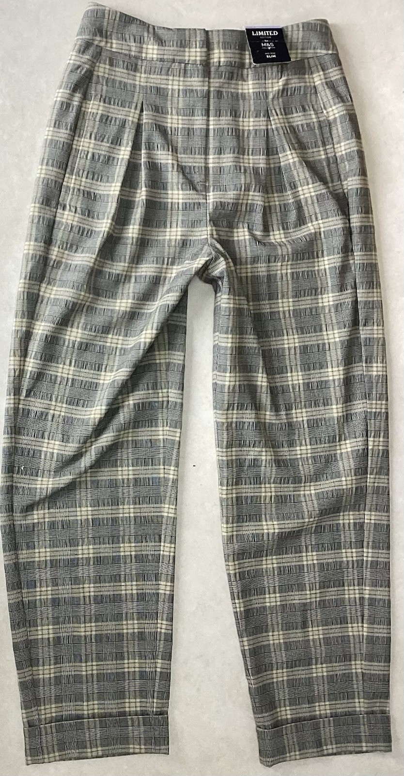 BNWT LADIES M&S SLIM ANKLE MID RISE GREY CHECK TROUSERS SIZE 8 (410D)